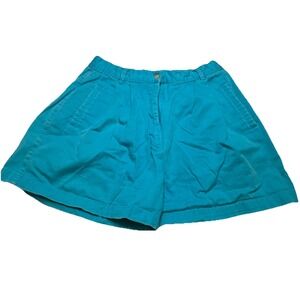 Haute‎ Route Vintage High Waisted Pleated Shorts Turquoise Blue Cotton Womens 26